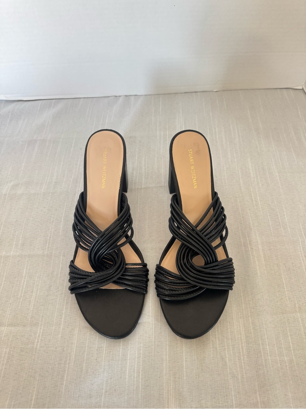 Stuart Weitzman Black Knotted Strappy Mule Heels Size 8B